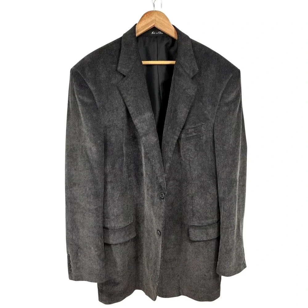 Hunt‎ Valley Mens Corduroy Sport Coat Blazer Jacket Gray 48L